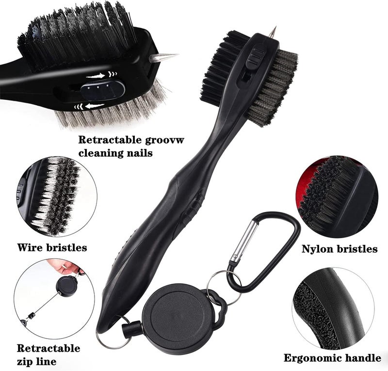 Lesunsul Golf Club Brushes, Golf Cleaning Tool, with Retractable Cleaning Nails, Nylon and Wire Bristles Oversize Double Brush Head with 2ft Retractable Zip-line Metal Buckle - Image 3